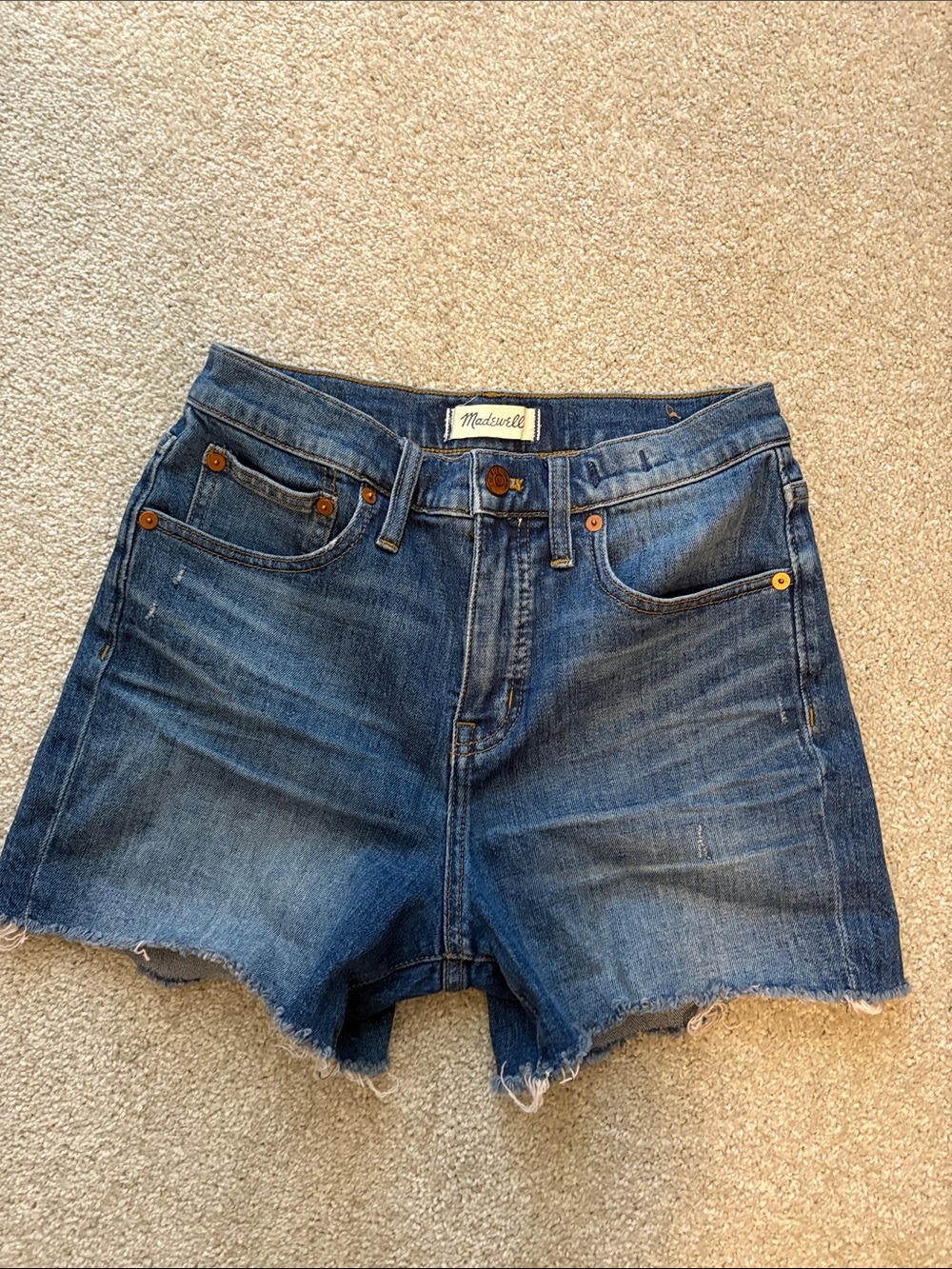 Madewell Blue Denim Frayed Hem Cutoff Shorts